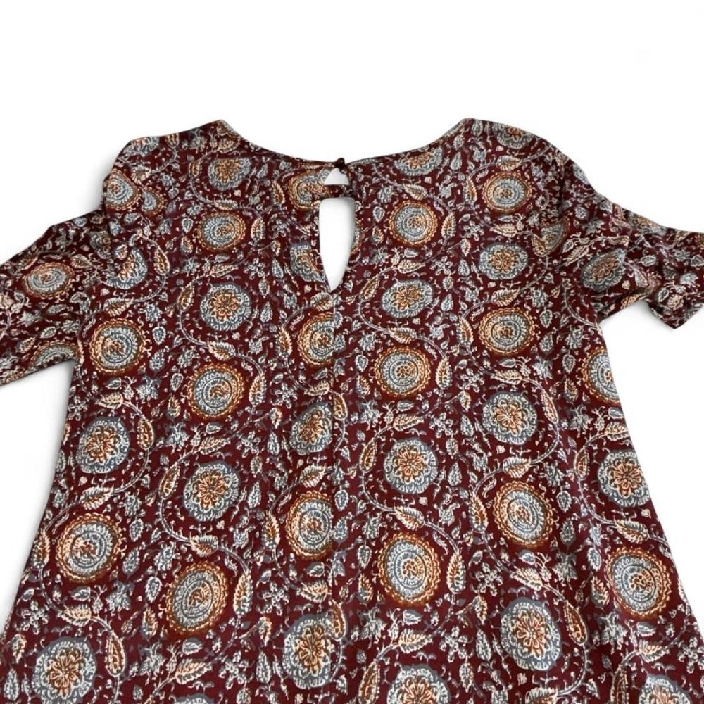 Three Pink Hearts Dress Women M Burgundy Excellent Boho Medallion Keyhole Mini - Picture 8 of 8